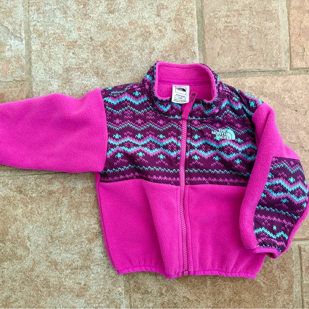 The North Face Kids' Pink and Purple Patterned Fleece Hoodie